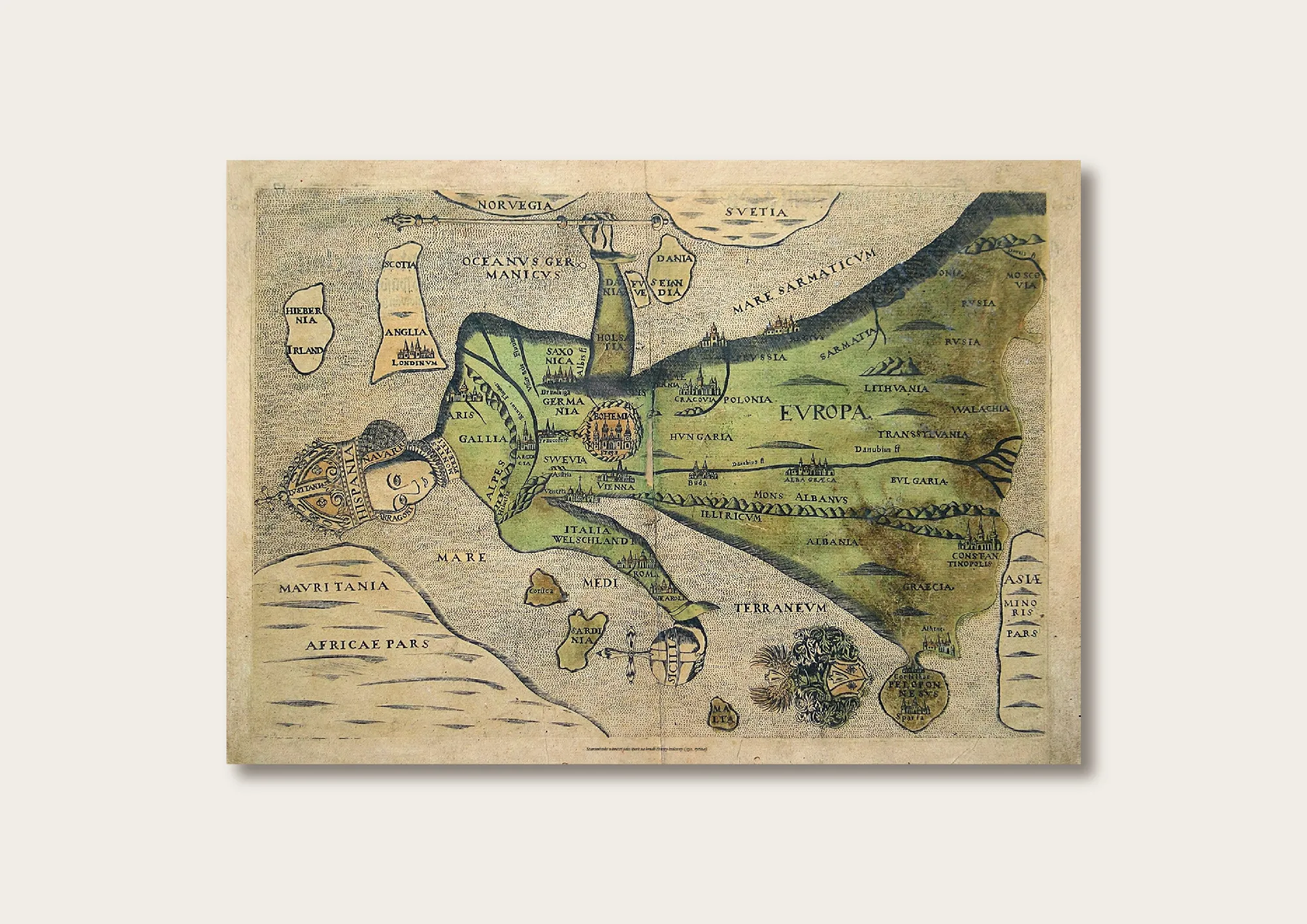 Plakát symbolické mapy Evropy jako panny